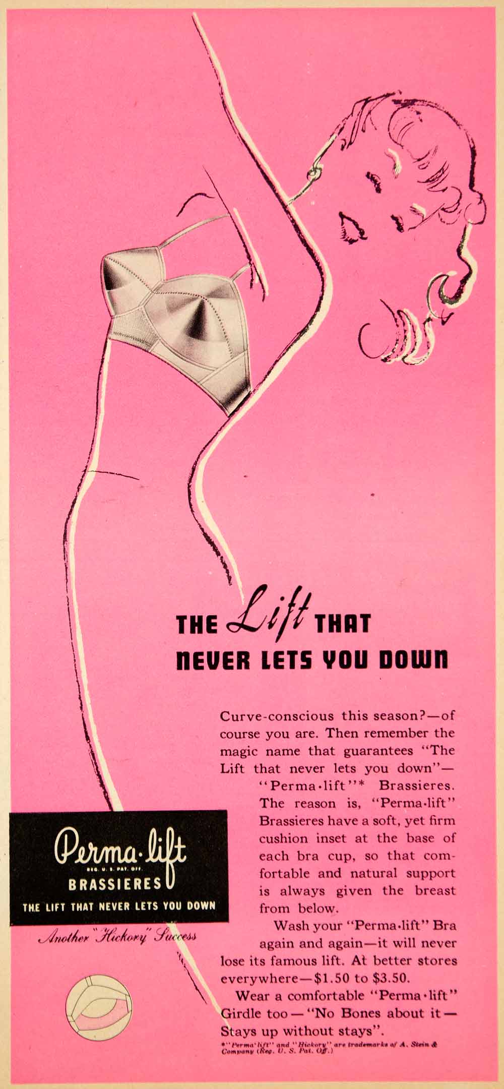 1944 Ad Vintage Hickory Perma-lift Brassiere Bra 40's Fashion Undergar –  Period Paper Historic Art LLC