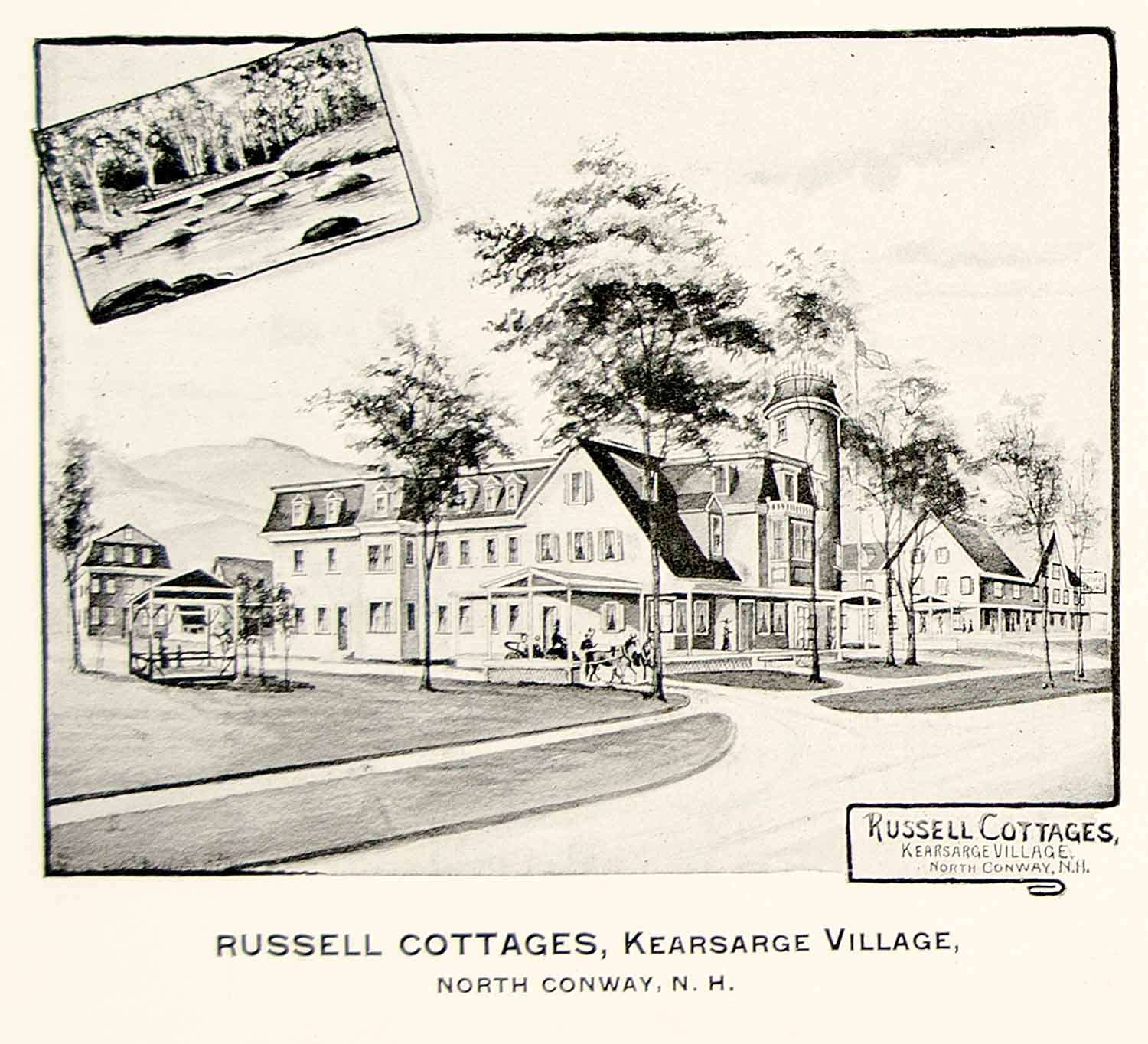 1892 Print Russell Cottages Kearsarge Village North Conway New