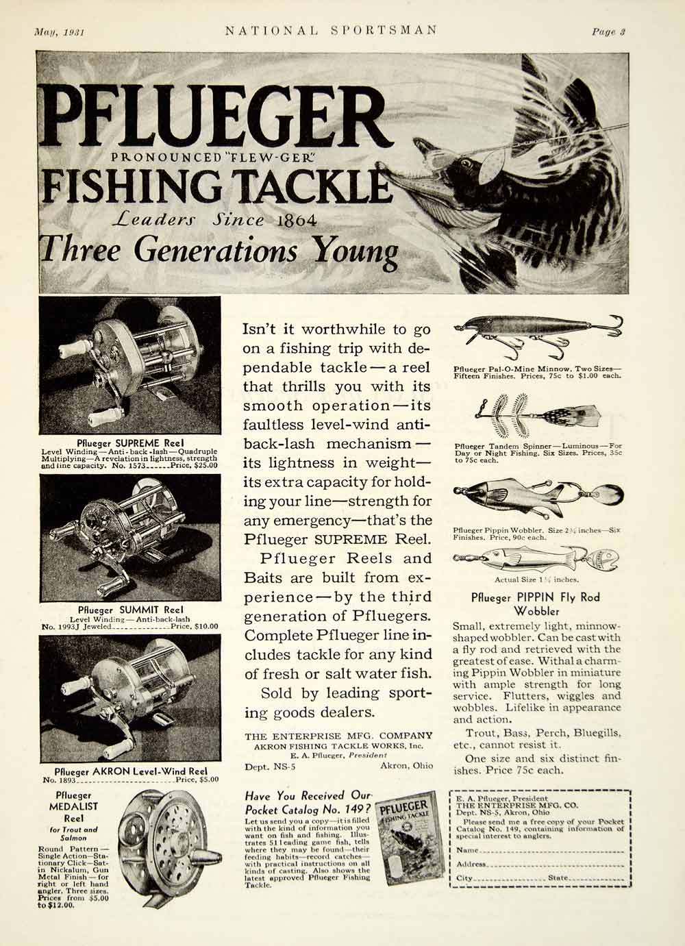 1966 South Bend Fine Fishing Tackle PRINT AD Fishing is a Family Affair