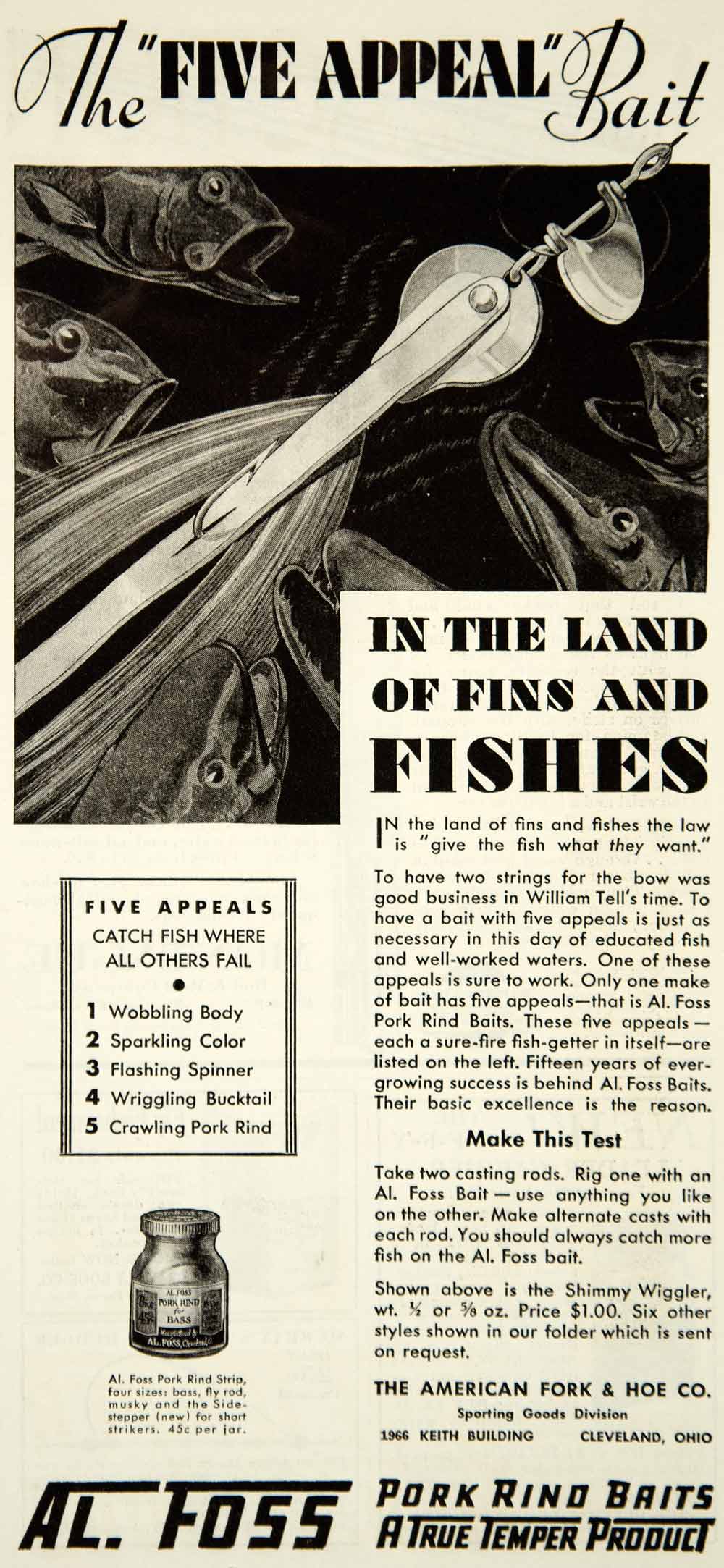 1936 Ad True Temper Fishing Rod American Fork Hoe Geneva OH