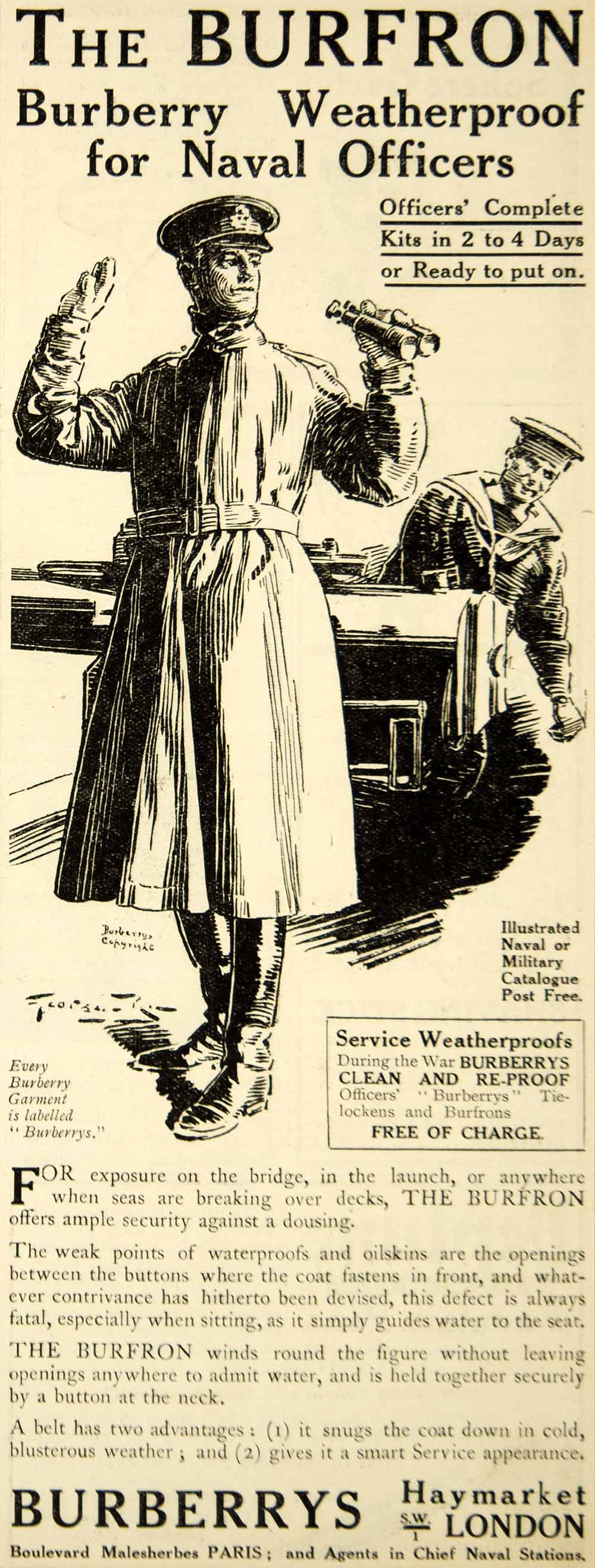 Torrent heks protestantiske 1917 Ad Vintage WWI Burfron Burberry Weatherproof Trench Coat Raincoat –  Period Paper Historic Art LLC