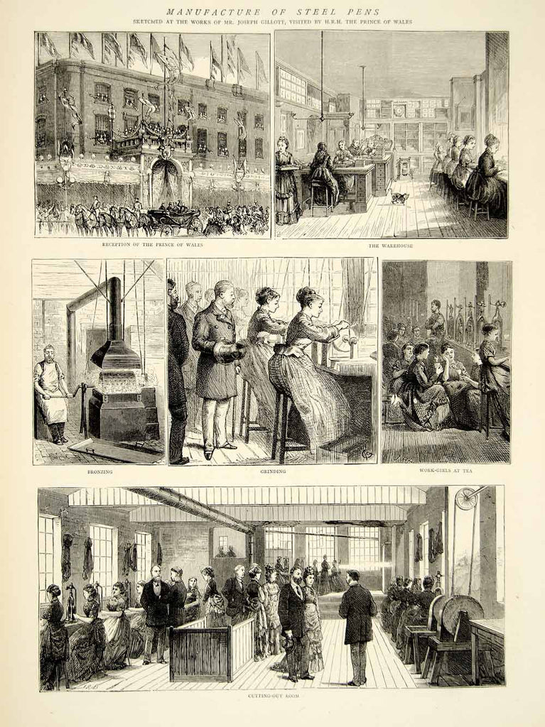 1874 Wood Engraving Art Joseph Gillots Pen Factory 