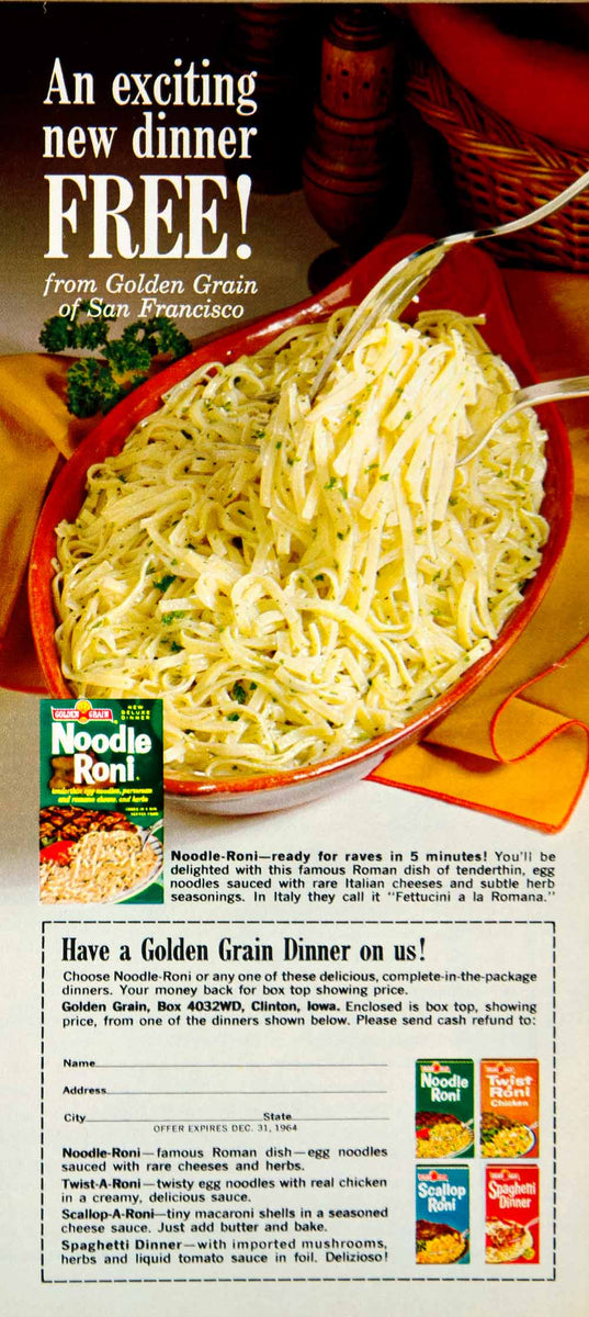 1964 Ad Golden Grain Package Dinner Noodle-Roni Twist-A-Roni Spaghetti ...