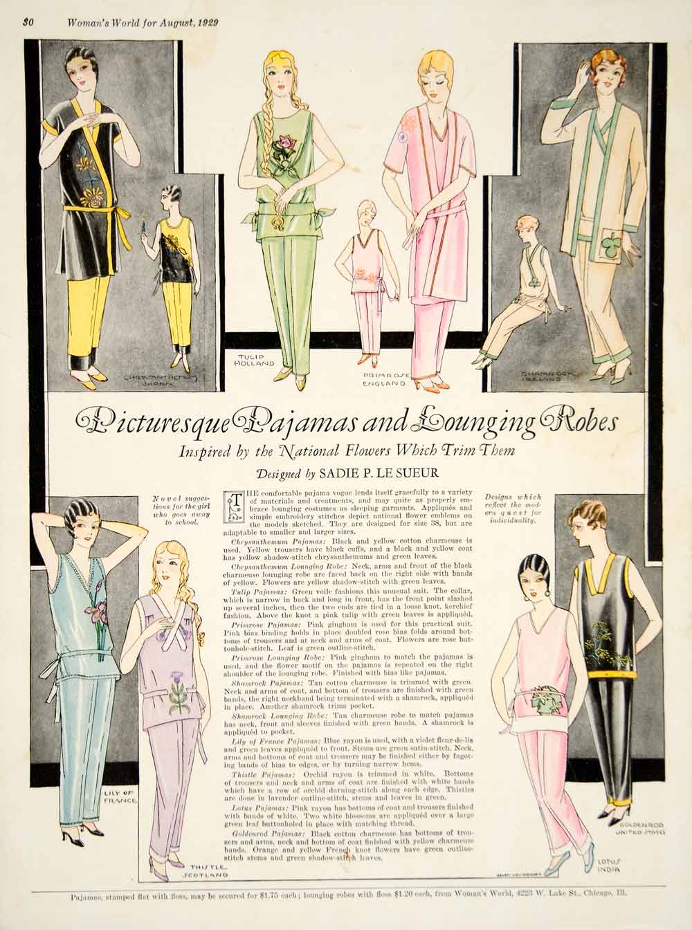 1929 Color Print Helen Weninghoff Art Deco Sadie P LeSueur Womens Fashion YWW1