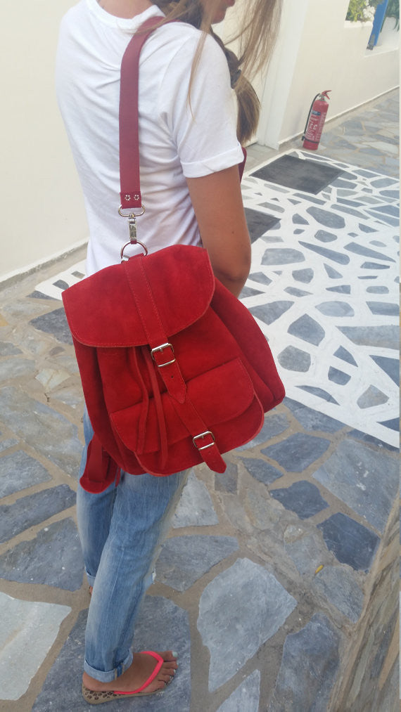 bright red backpack