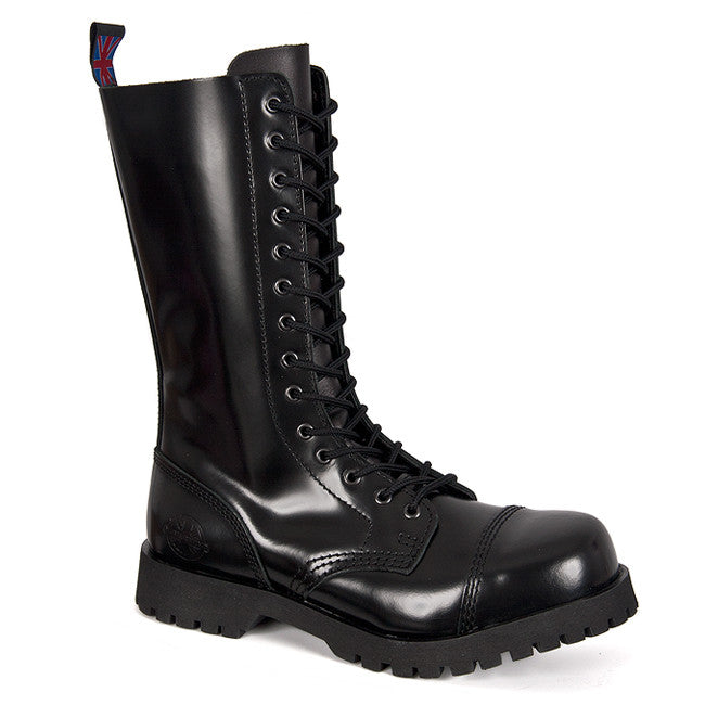 14-eye Steel Toe Black Leather Boots by Nevermind – Nevermind Shoes