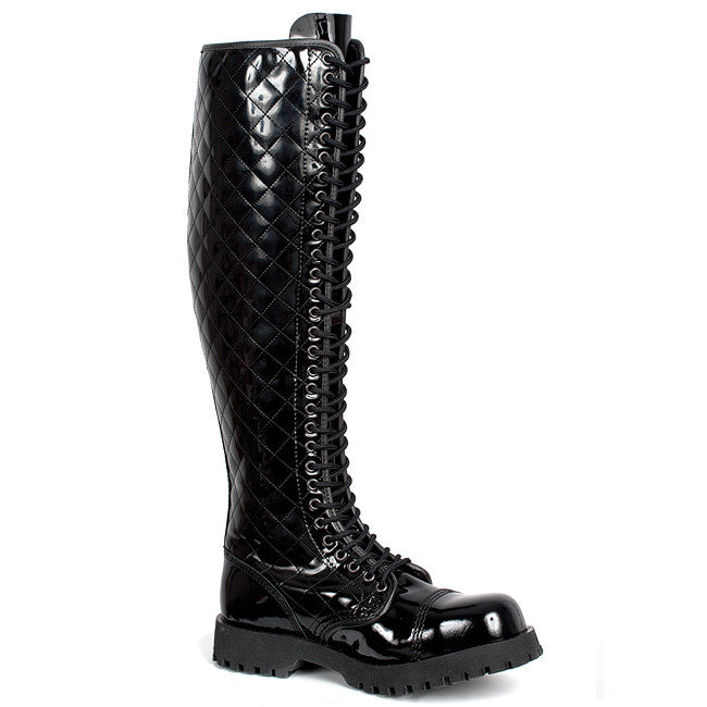 black patent leather boots knee high