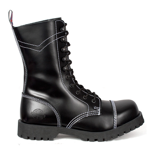 10-eye Chevron Stitch Leather Boots by 