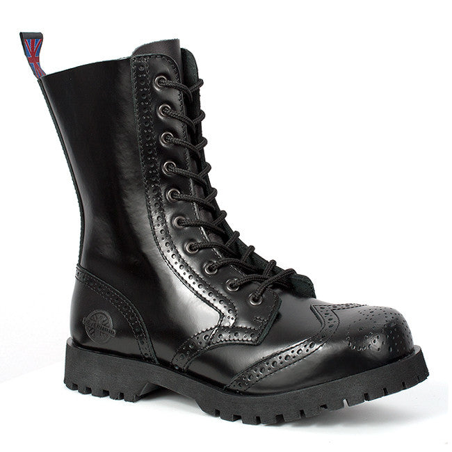 Black Leather 10-Eye Wingtip Boots by 