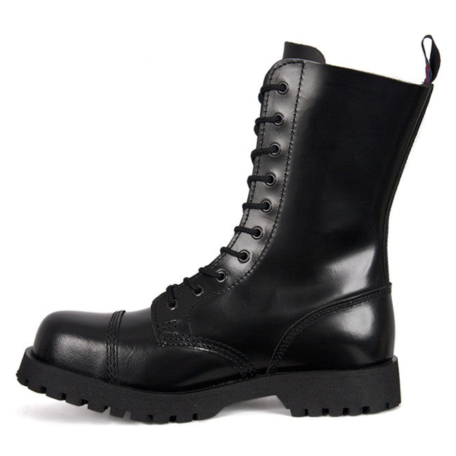 10-eye Black Leather Steel Toe Boots by Nevermind – Nevermind Shoes