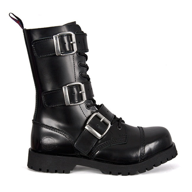 3-Buckle Steel Toe Leather Boots by 