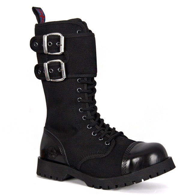 14-Eye Black Canvas Steel Toe Boots by 