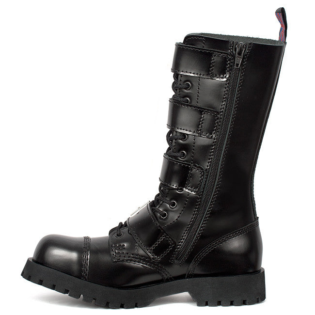 black leather boots with buckles