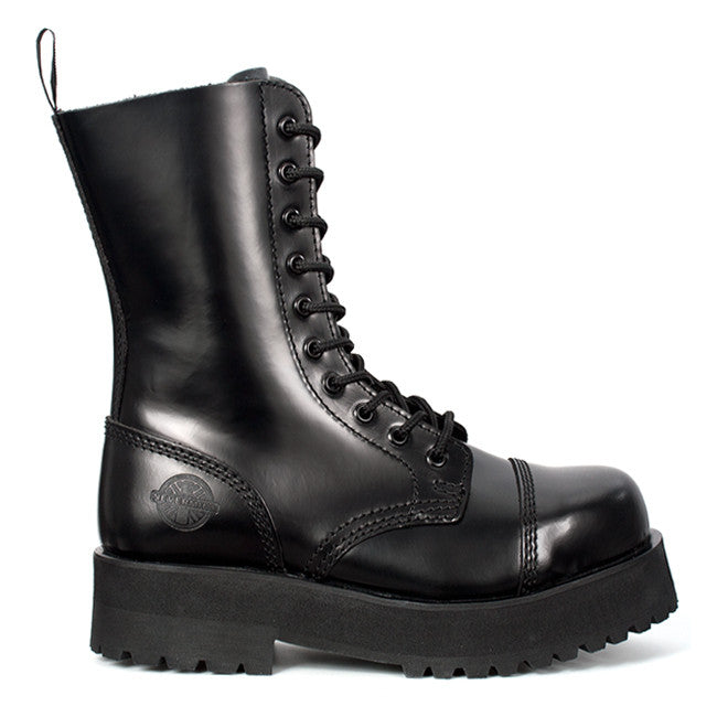 Black Leather Double Sole 10-eye Boots 