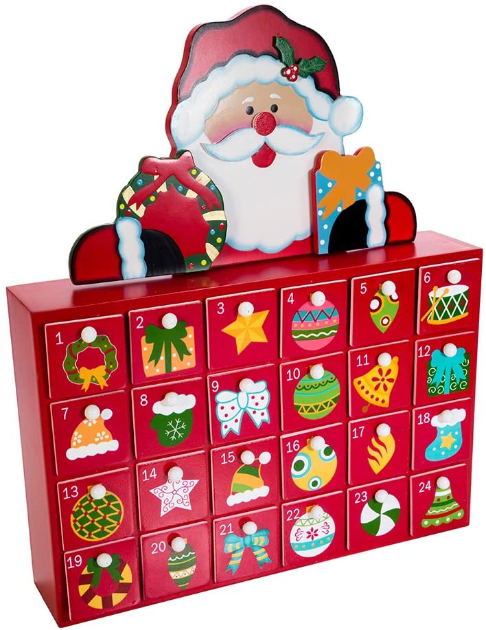 Wooden Santa Advent Calendar with Drawers, D3264, Kurt Adler Robert