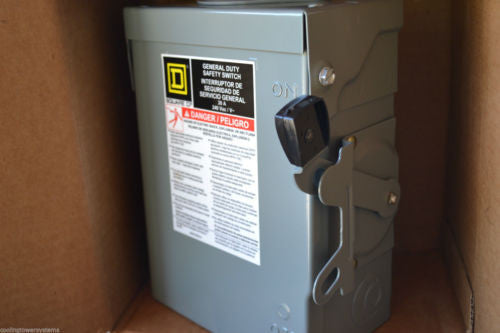 SQUARE D 30 AMP FUSED SAFETY SWITCH 3R OUTDOOR 240 VAC 1.5 HP 60HZ P/N:D221NRB NSN:5930-00-419-7400