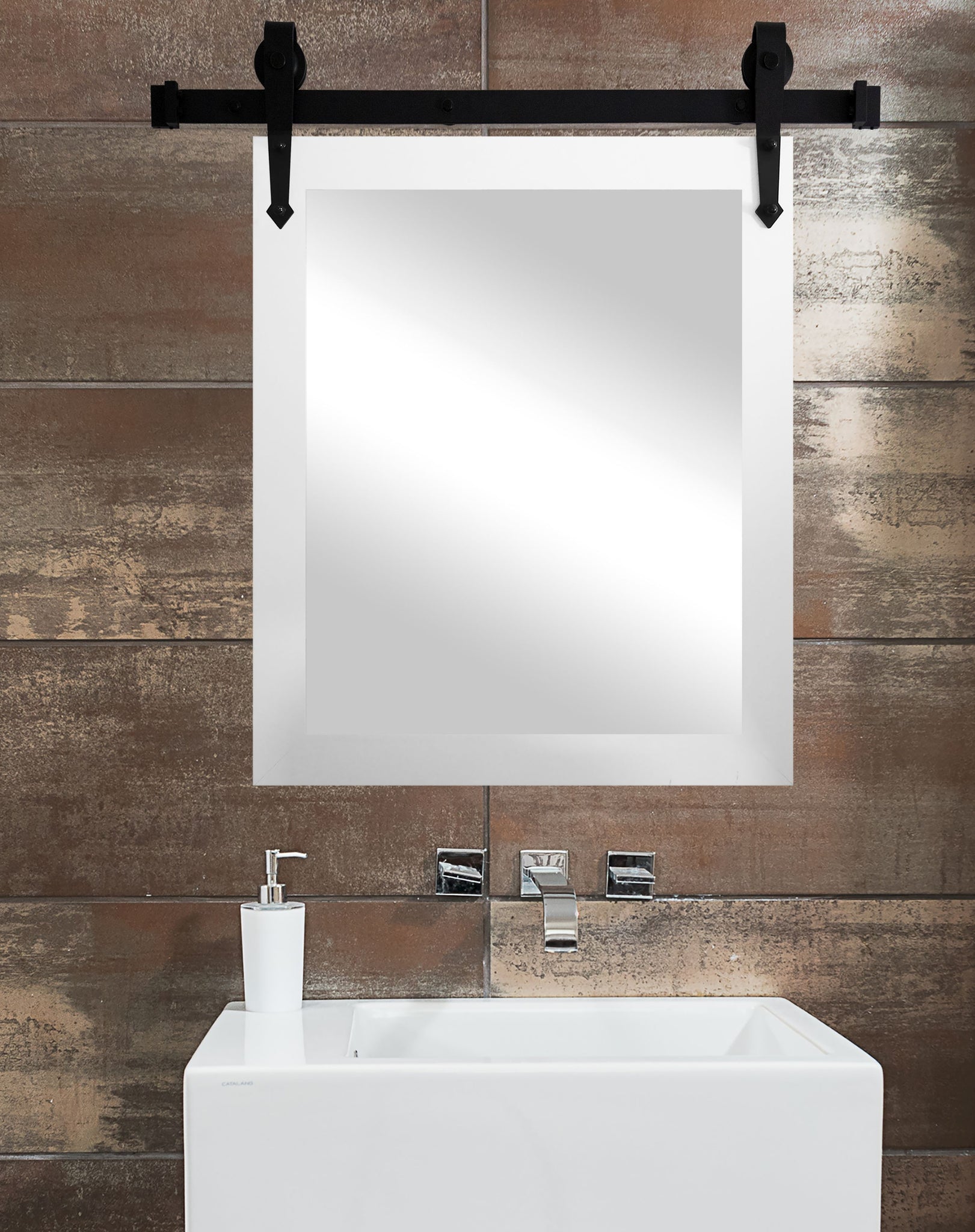 American Made White Satin Wide Wall Accent Mirror With 3