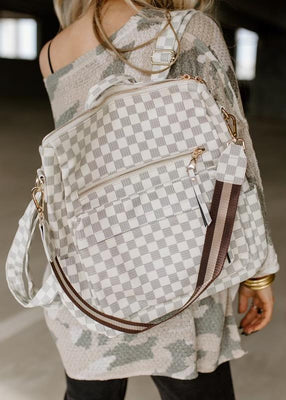 Brown Checkered Convertible Bag