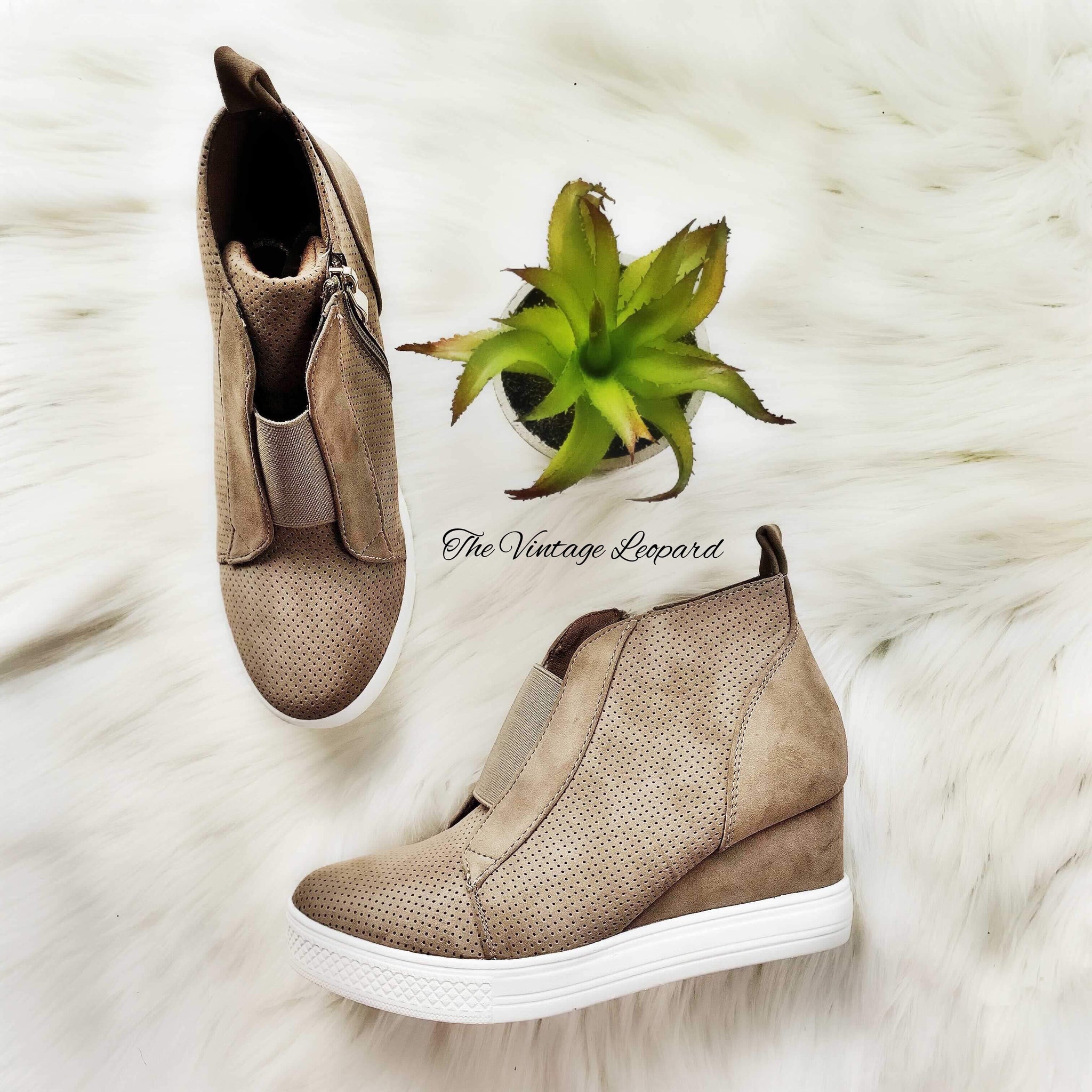 Taupe Zoey Wedge Sneaker Shoe – The 