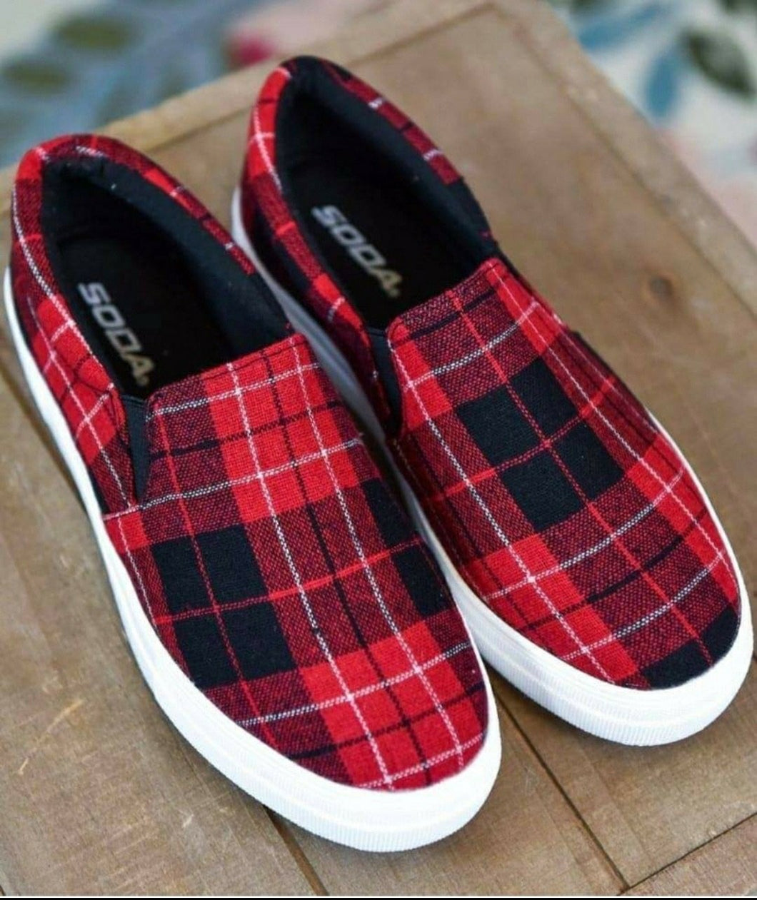 plaid slip on sneakers