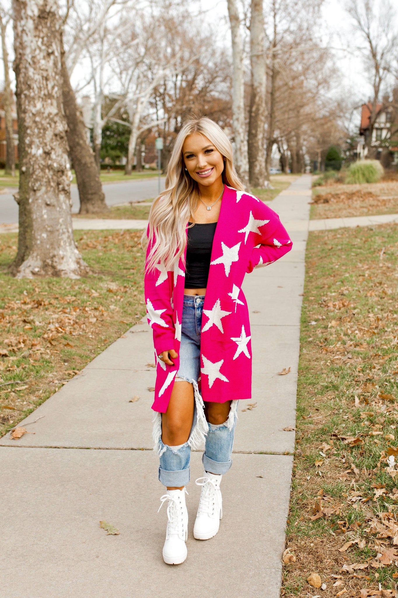 fuschia cardigan sweater