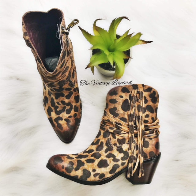 Faith Leather Leopard Fringe Booties 