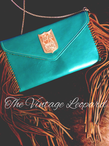 Mabel Hair on Hide Leather Leopard Fringe Turquoise Shoulder Bag Purse –  The Vintage Leopard