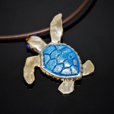 Bronze Lg Loggerhead pendant with blue patina – Anisa Jewelry