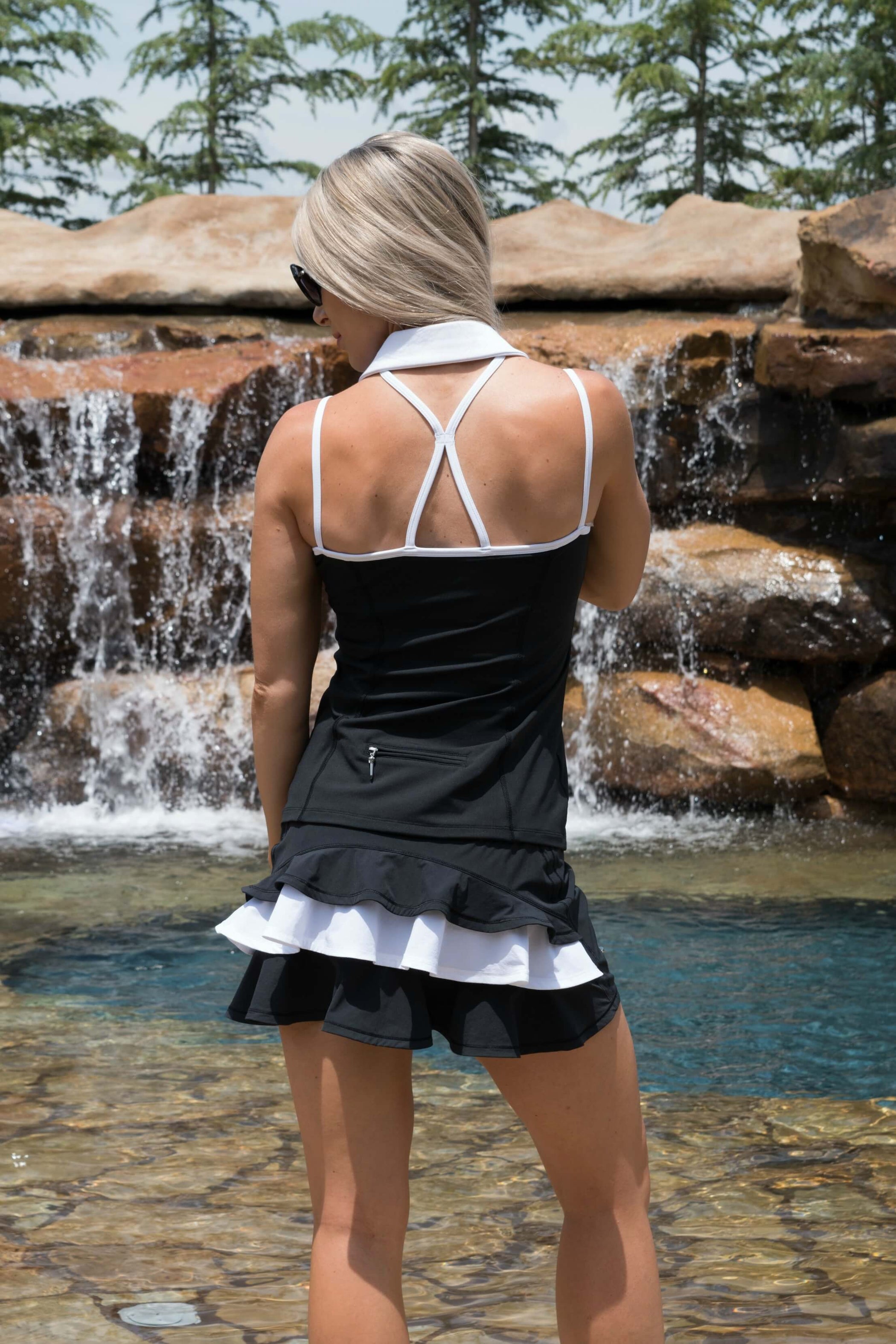 New Ruffle Butt Golf Skirt Black With White Middle Ruffle — Flirtee Golf