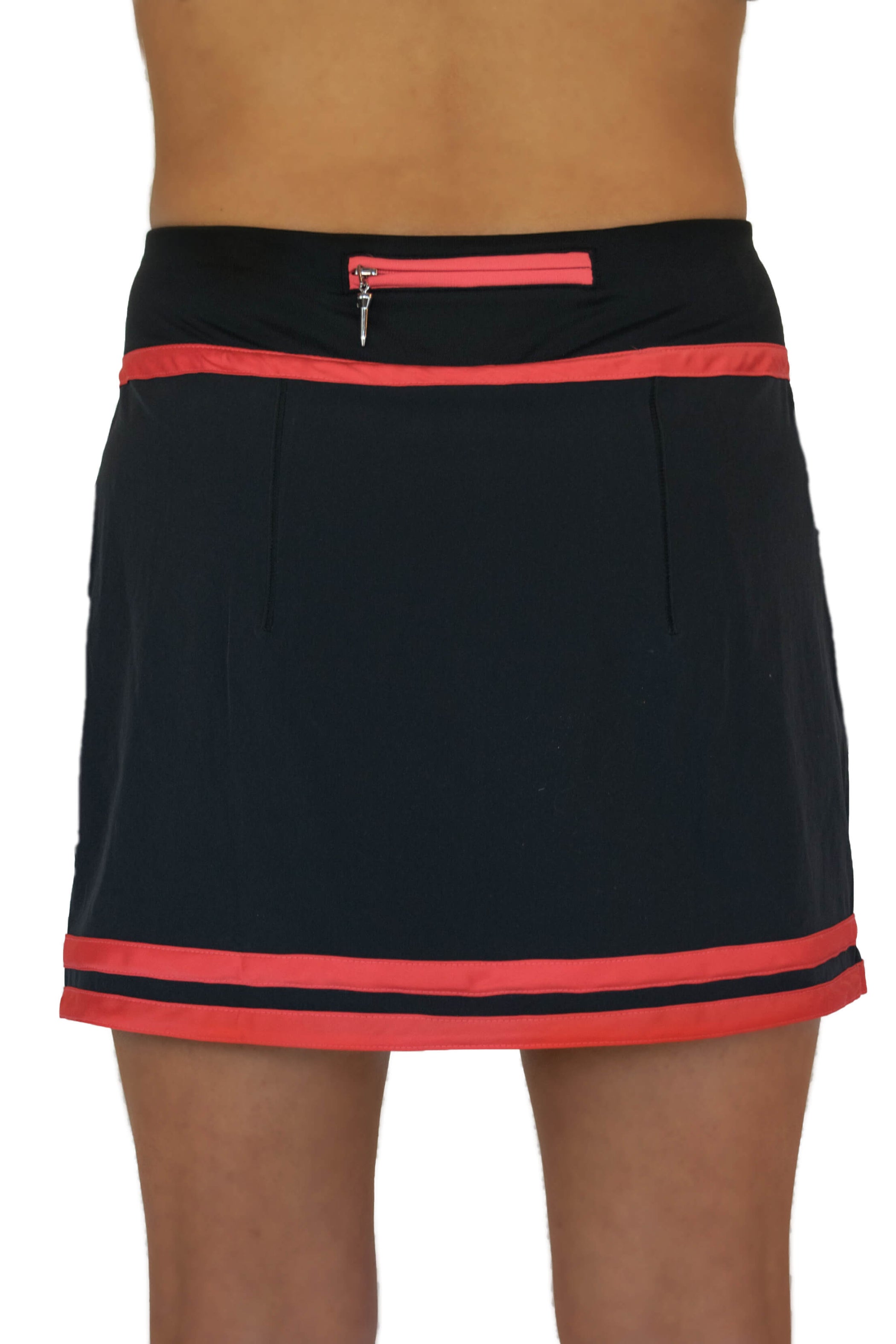 New Striped Hem Golf Skirt Black With Haute Coral Stripes — Flirtee Golf