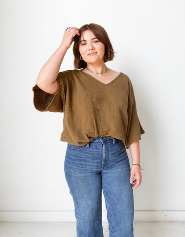 The Gauze Dolman Top in Tapenade by Suunday