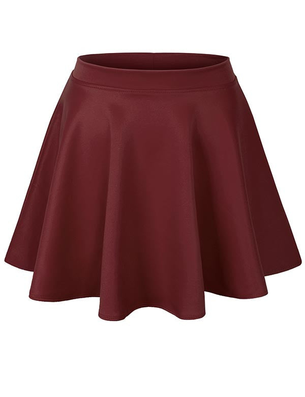 Basic Solid Versatile Stretchy Flared Casual Mini Skater Skirt - KOGMO