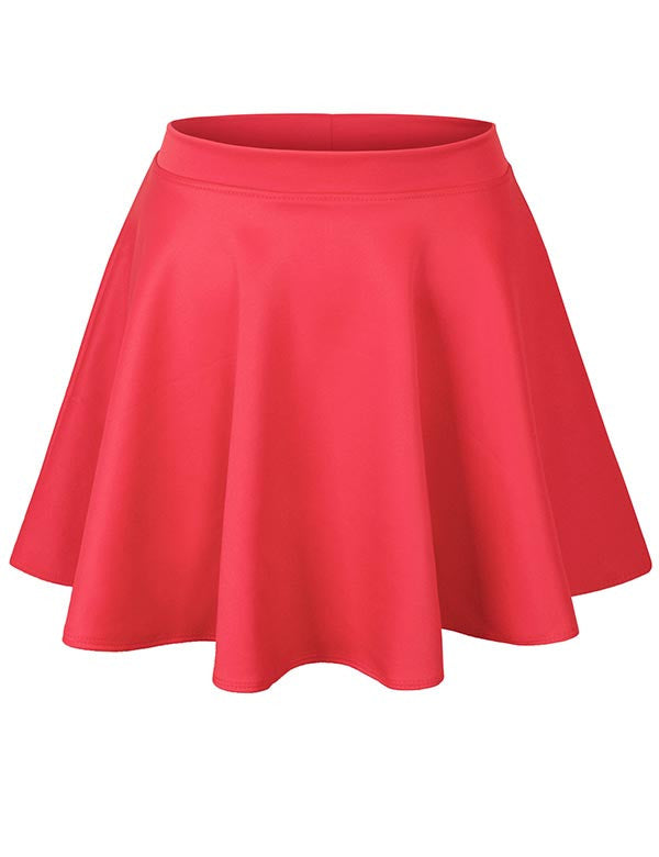 Basic Solid Versatile Stretchy Flared Casual Mini Skater Skirt - KOGMO