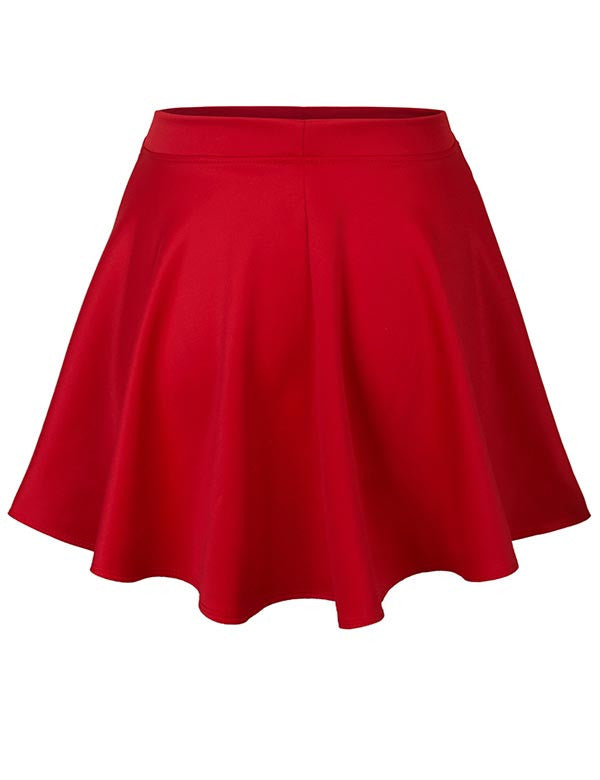 Basic Solid Versatile Stretchy Flared Casual Mini Skater Skirt - KOGMO