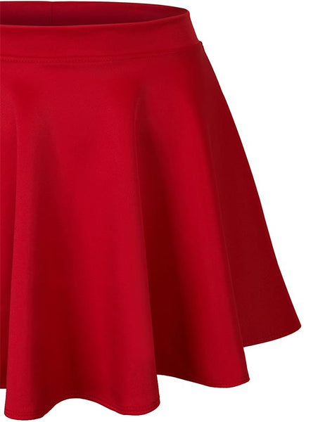 Basic Solid Versatile Stretchy Flared Casual Mini Skater Skirt - KOGMO