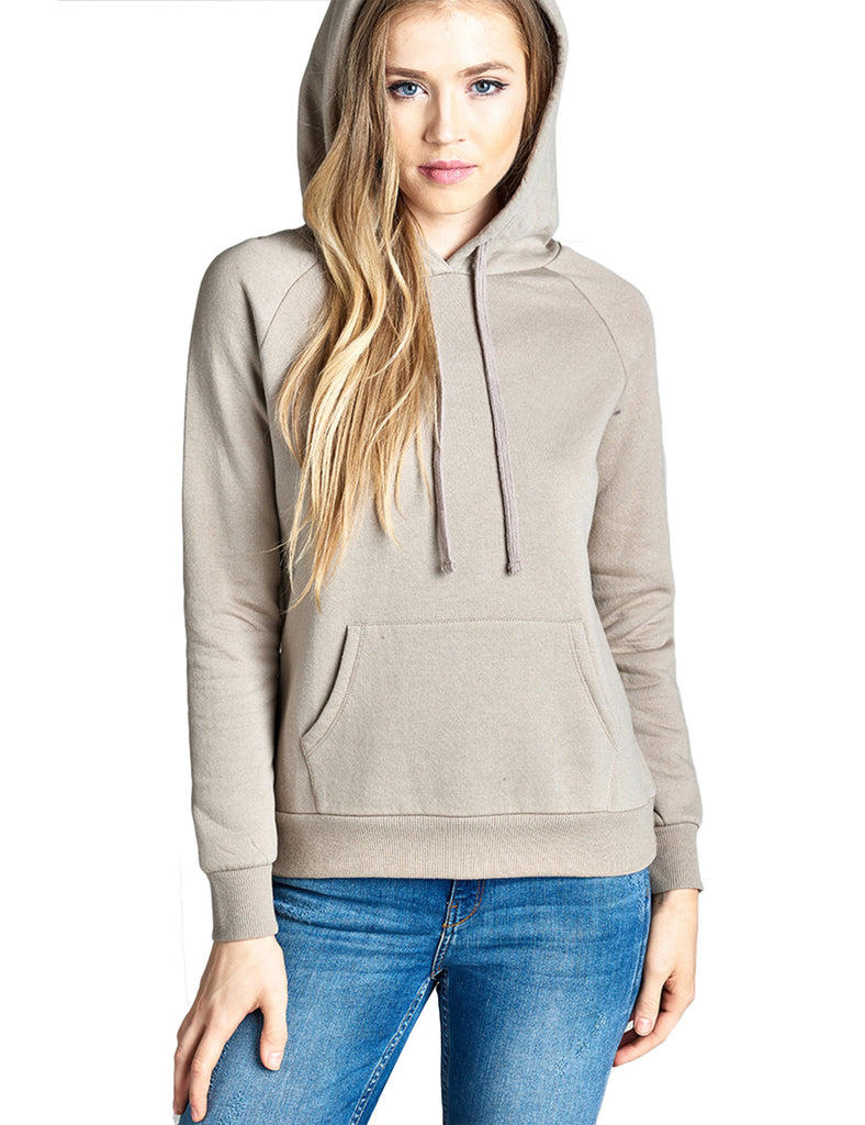 Womens Long Sleeve Brushed French Terry Pullover Hoodie with Kangaroo ...