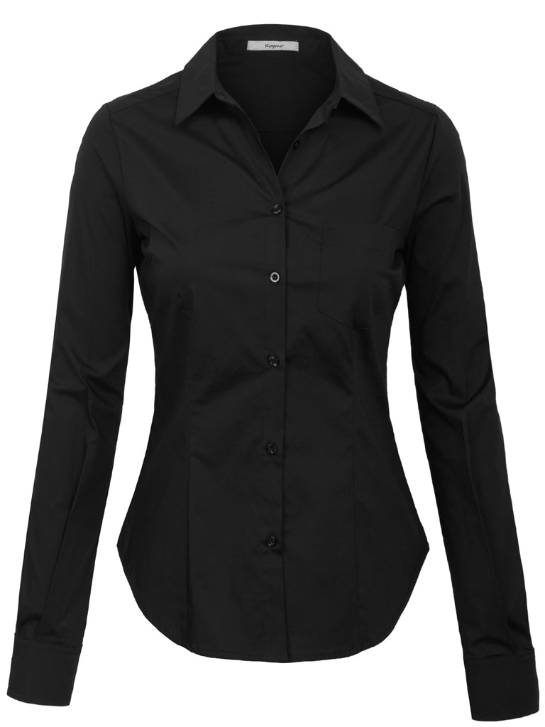KOGMO Womens Long Sleeve Button Down Shirts Office Work Blouse with Po