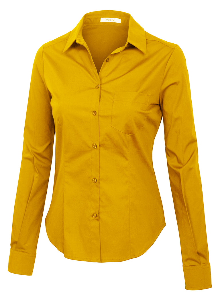 womens yellow button down shirt