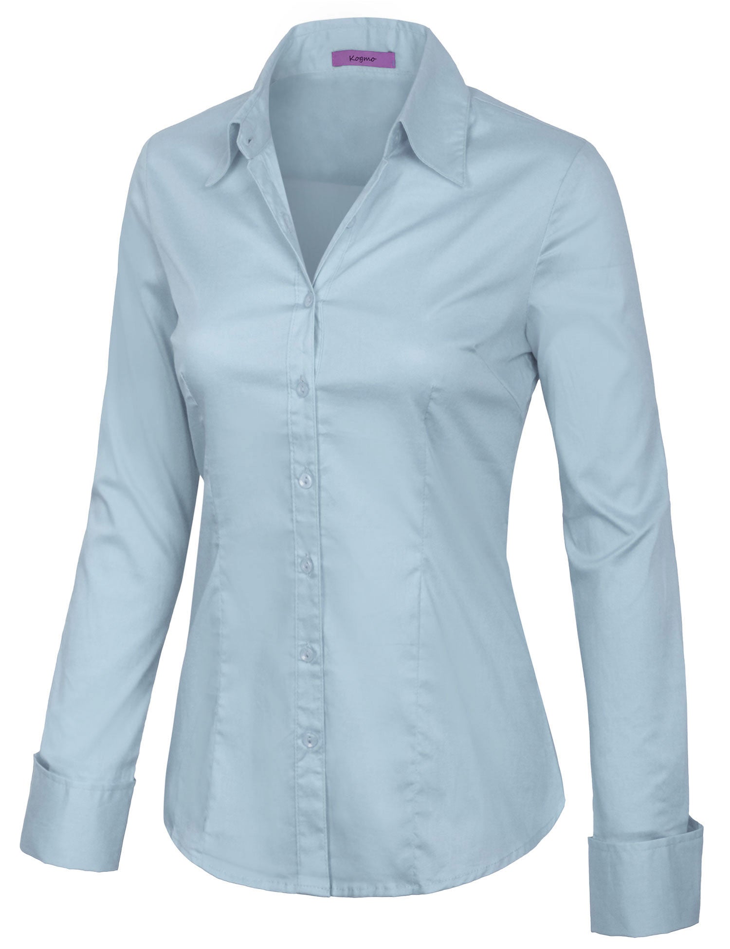Women's Solid Long Sleeve Button Down Office Blouse Dress Shirt (S-3X ...