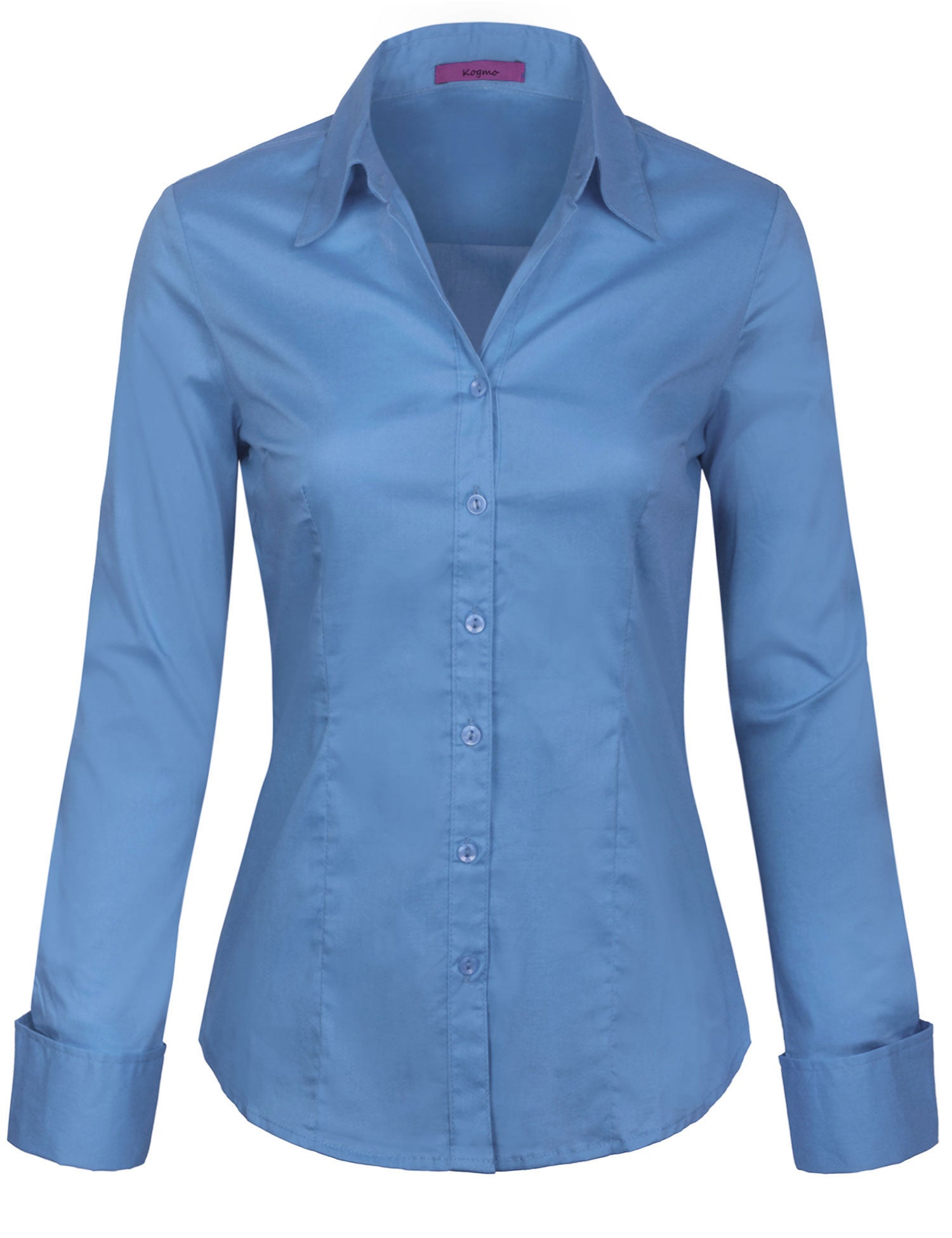 Women's Solid Long Sleeve Button Down Office Blouse Dress Shirt (S-3X ...