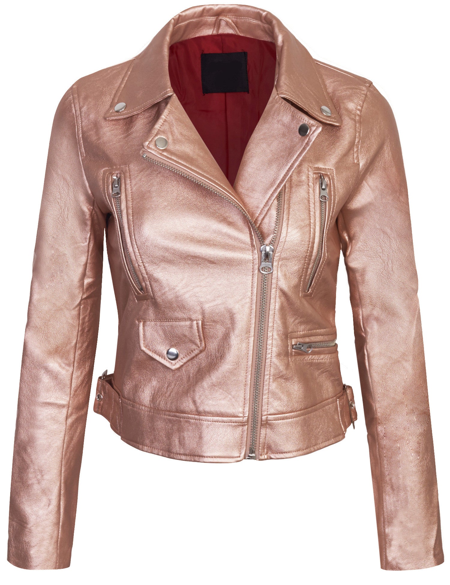 Women's Double Breasted Faux Leather Zip Up Jacket - KOGMO