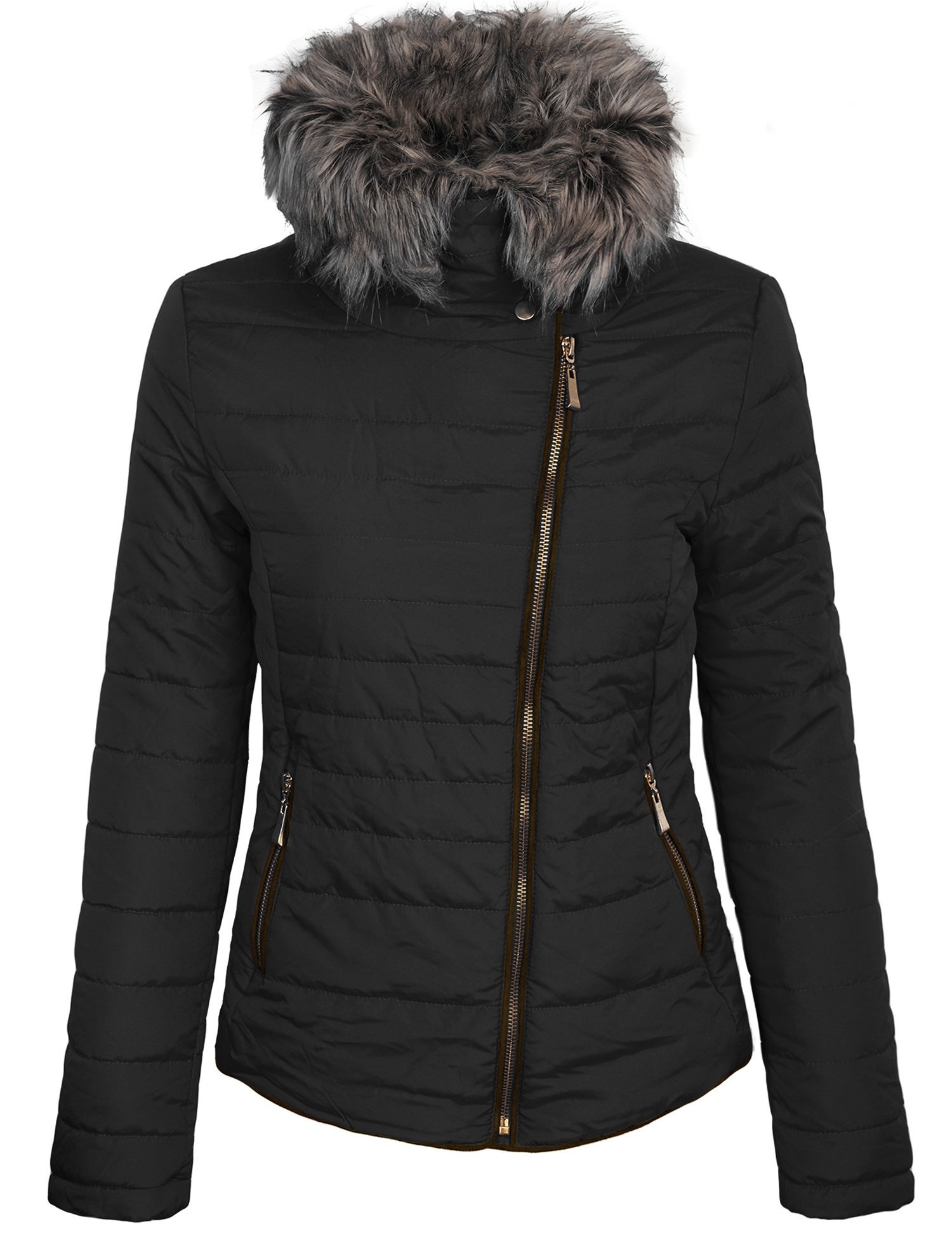 Womens Fully Lined Lightweight Zip Up Padding Jacket with Detachable F ...