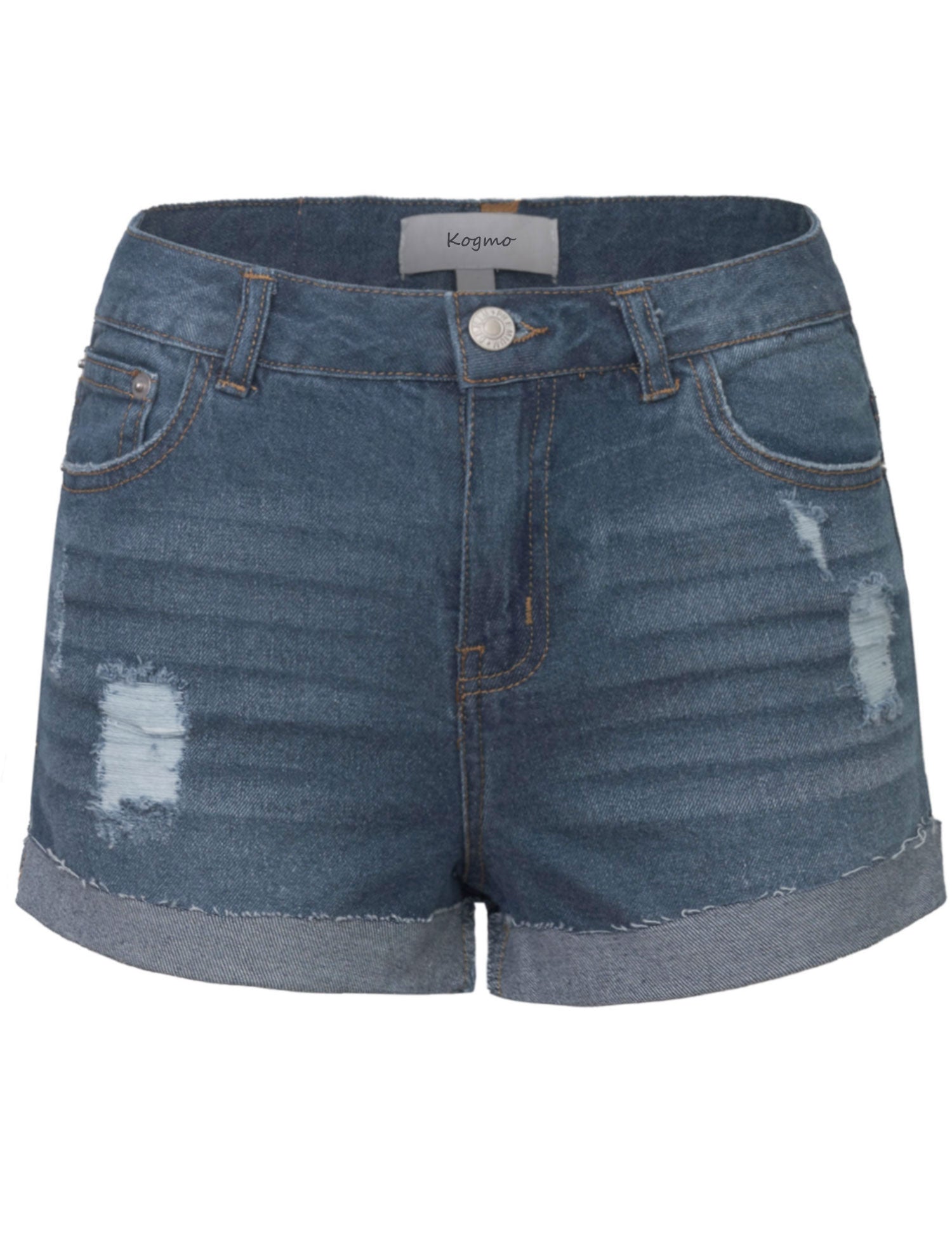 Women's Distressed Denim Shorts Folded Hem - KOGMO