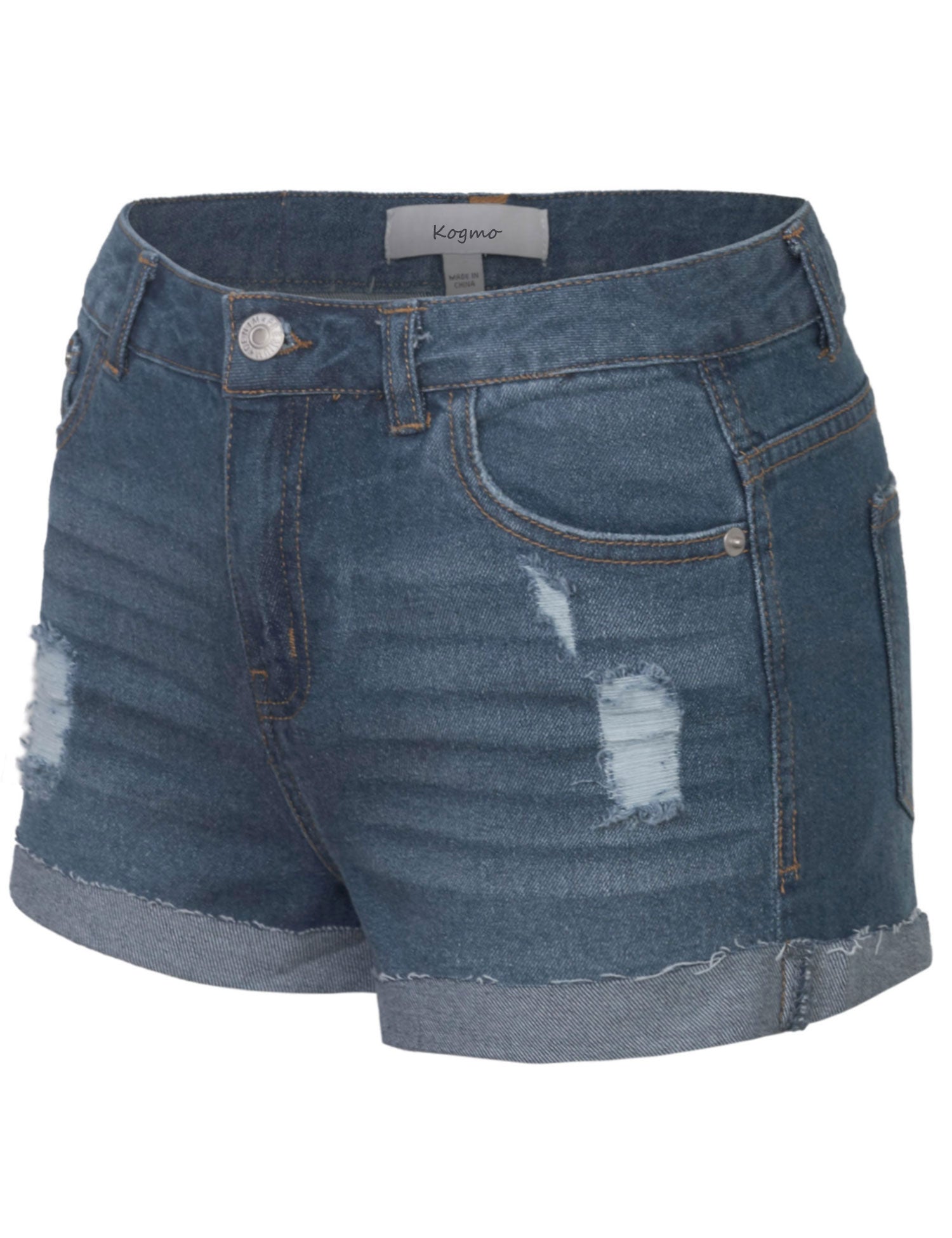 Women's Distressed Denim Shorts Folded Hem - KOGMO