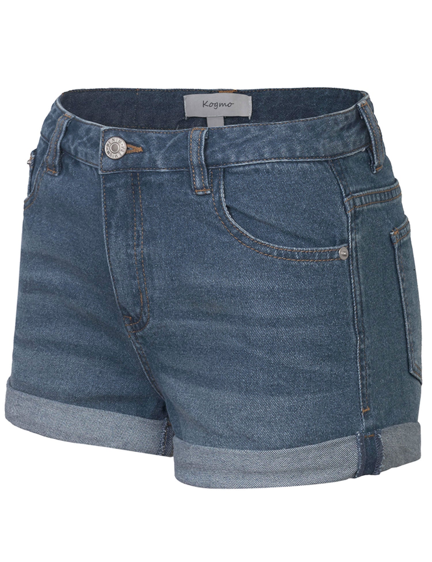 Women's Classic Light Washed Denim Shorts Double Folded Hem - KOGMO