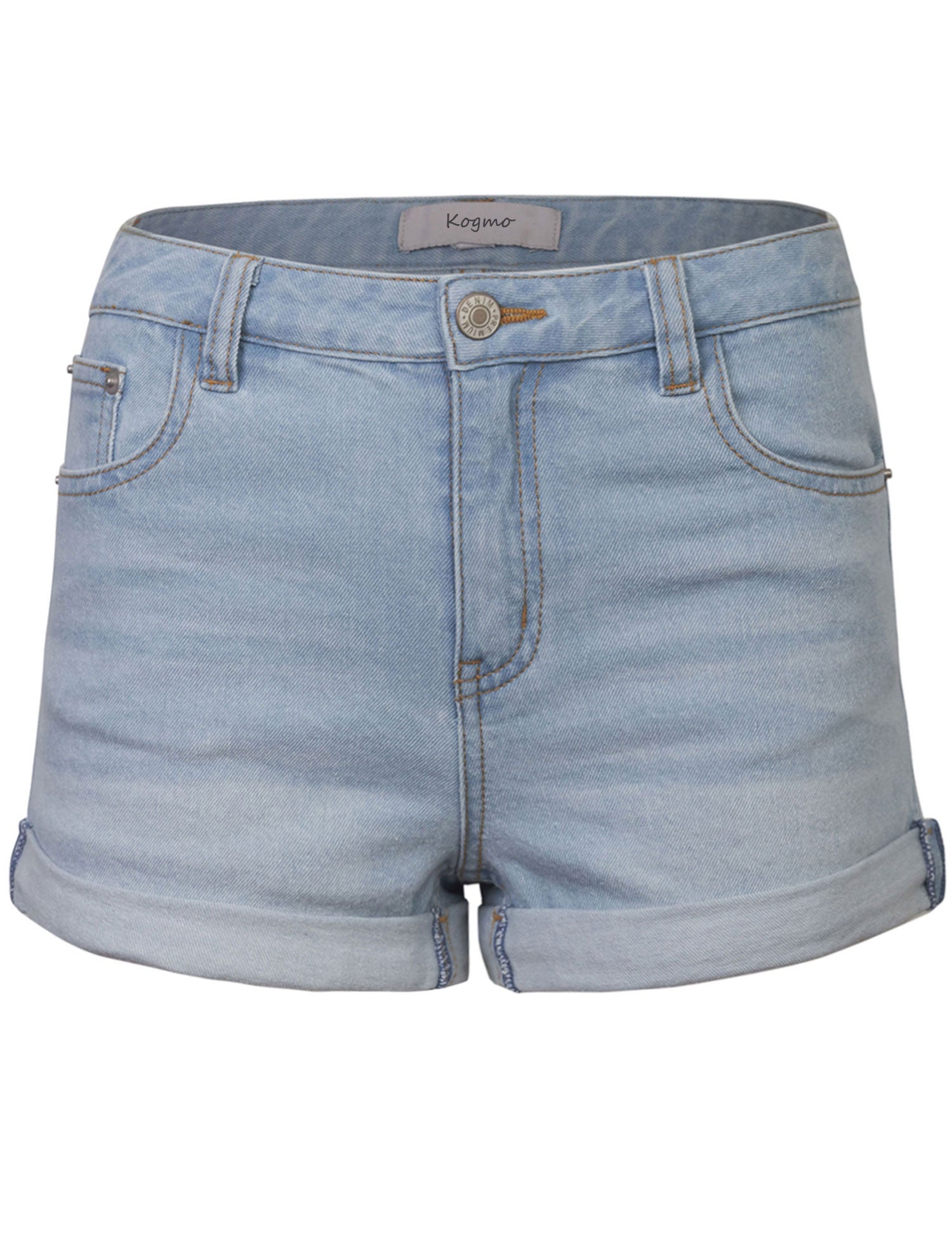 Women's Classic Light Washed Denim Shorts Double Folded Hem - KOGMO