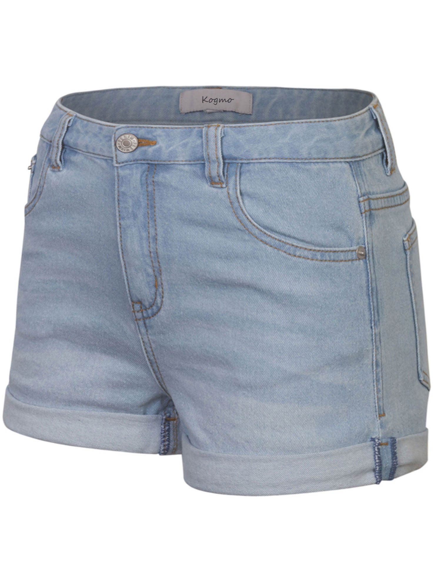 Women's Classic Light Washed Denim Shorts Double Folded Hem - KOGMO