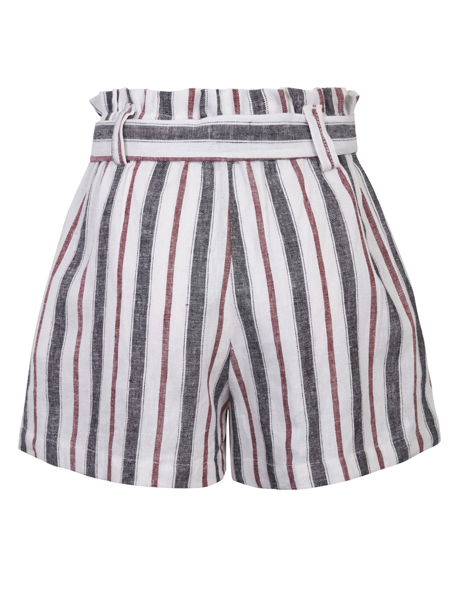 KOGMO Women's Casual Multi Color Striped Summer Beach Linen Shorts Wit