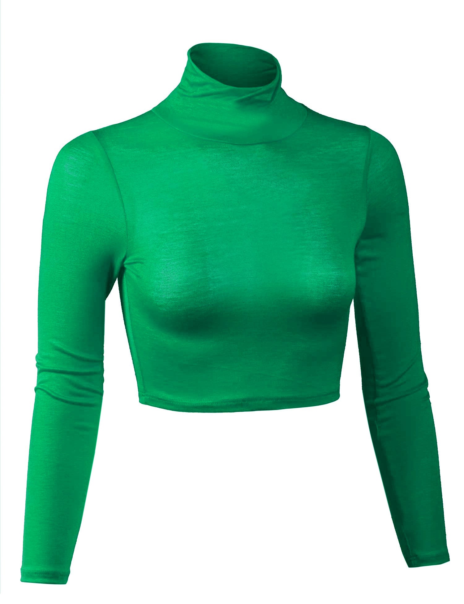 Lightweight Fitted Long Sleeve Turtleneck Crop Top with Stretch - KOGMO