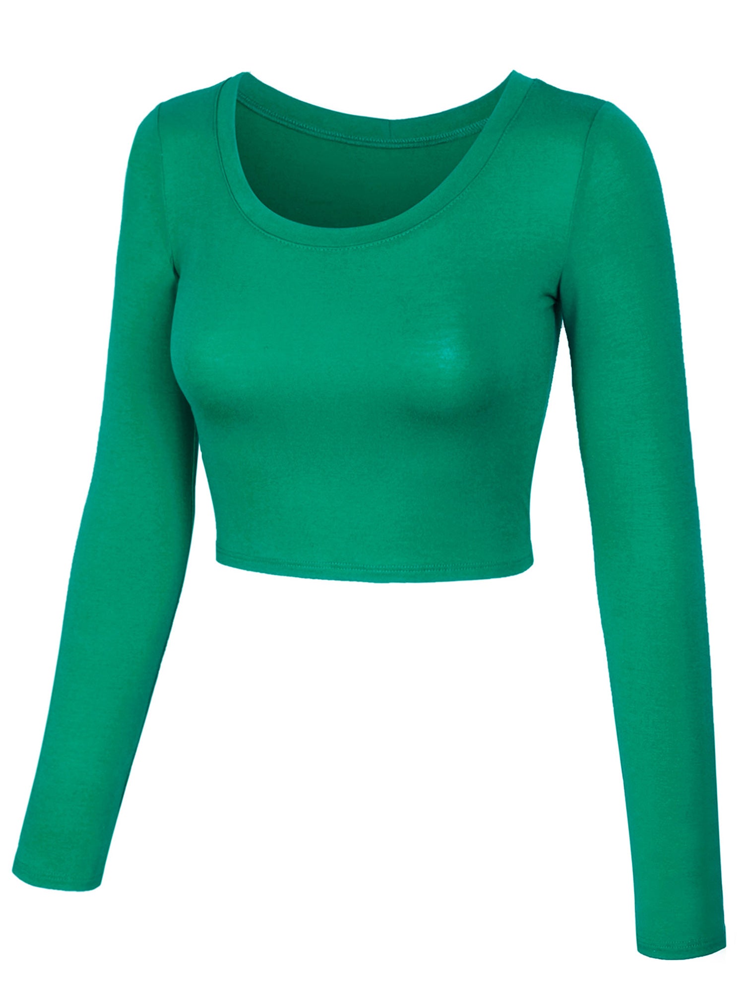 Long Sleeve Basic Crop Top Round Neck With Stretch - KOGMO